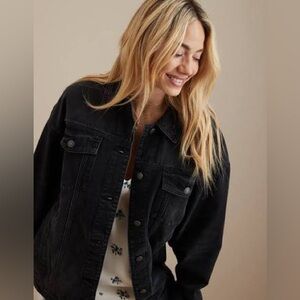 EUC American Eagle Black Denim Jean Jacket, Medium